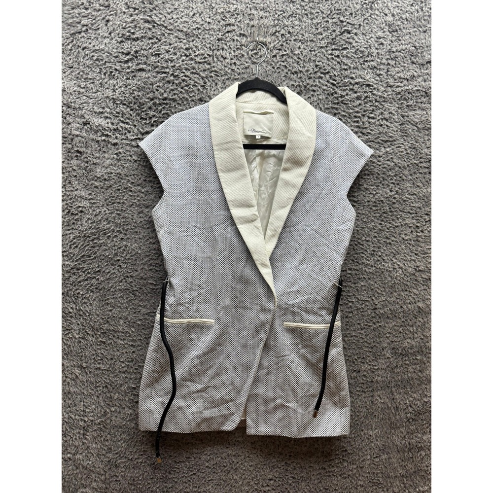 3.1 Phillip Lim Plaid Print Shawl Collar Belted Long Vest Blue Womens Size 4